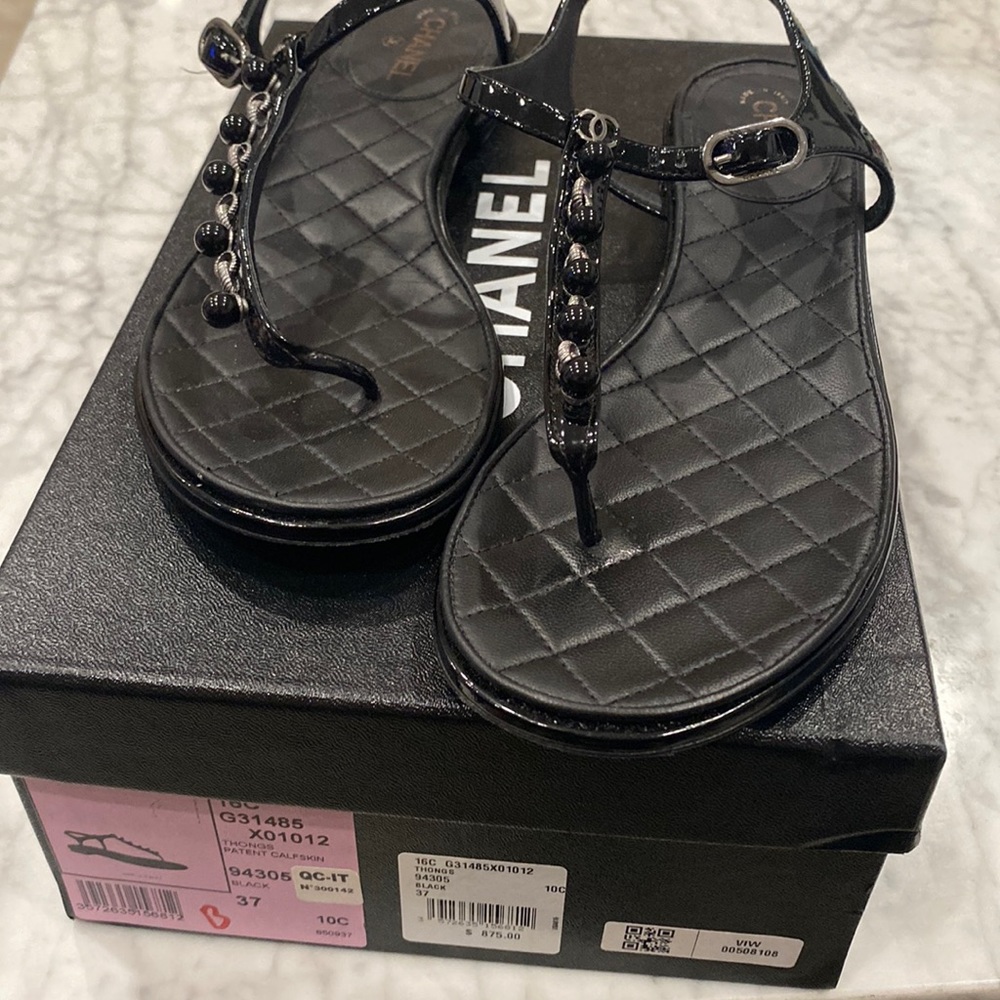 Chanel Patent Calfskin Black Thong